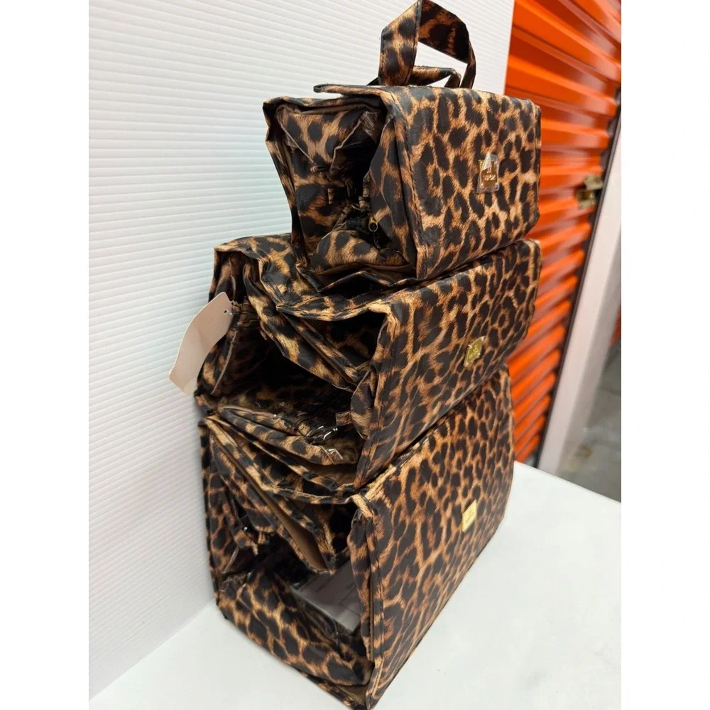 Joy Mangano Set of 3 Better Beauty Case Leopard w/ BONUS JEWELRY CASE HOLDER